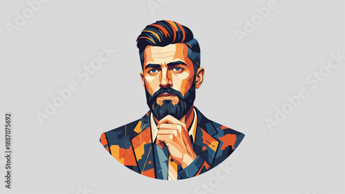 Stylish Man with Beard and Colorful Jacket Portrait.