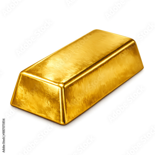 Realistic gold bullion bar isolated on transparent background. Photorealistic gold ingot with smooth reflective surface and no inscriptions. Concept of wealth, investment, finance, banking, and luxury