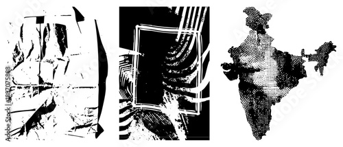 Abstract Black and White Graphic Art with Halftone and