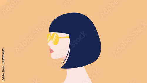 Stylish Woman With Bob Haircut and Sunglasses.