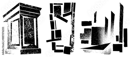 Abstract Geometric Buildings in Halftone Vector Art