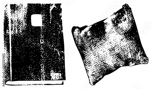 Vintage Book and Pillow Rendered in Halftone Dot