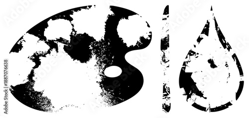 Grunge Textured Artist Palette and Paintbrush with Droplet