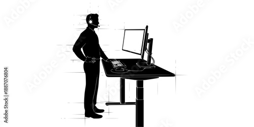 Ergonomic Call Center Standing Desk Agent Silhouette