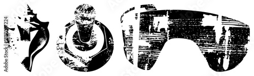 Three Abstract Stylized Symbols with Distressed Texture