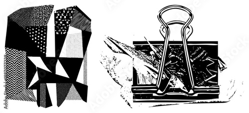 Abstract Geometric with Halftone Textures and Paperclip Cutout