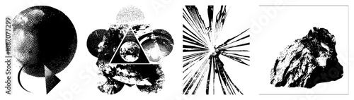 Abstract Geometric Shapes with Halftone Earth and Cosmic Elements