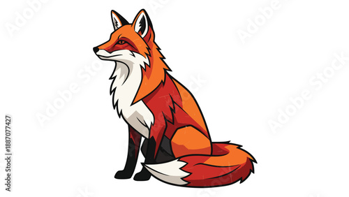 Stylized illustration of a sitting red fox with vibrant orange fur.
