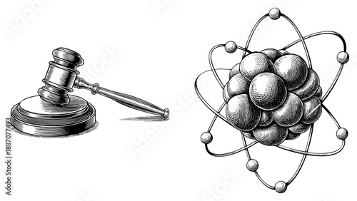 Gavel and Atomic Structure Symbolizing Law and Science