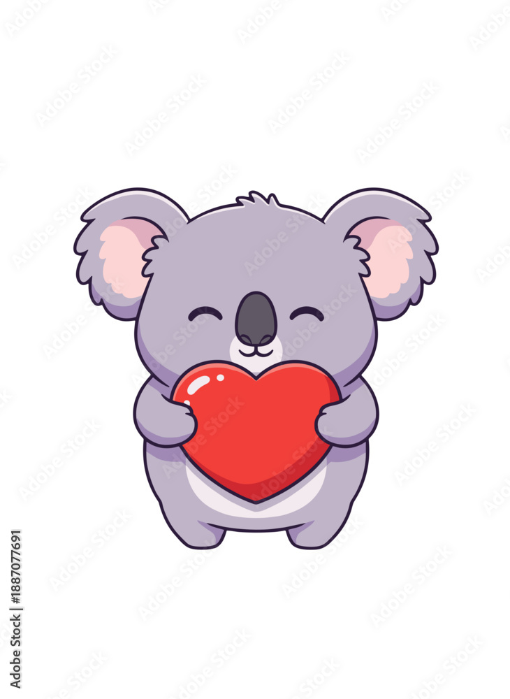 Fototapeta premium koala holding heart, koala sending love, romantic koala emotion, heart holding koala, loving koala character, affectionate animal, gentle love symbol, romantic animal theme, caring koala gesture, swee