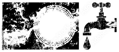 Vintage Water Tap with Dripping Drop and Circular Faucet Handle