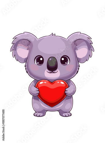 koala holding heart, koala sending love, romantic koala emotion, heart holding koala, loving koala character, affectionate animal, gentle love symbol, romantic animal theme, caring koala gesture, swee
