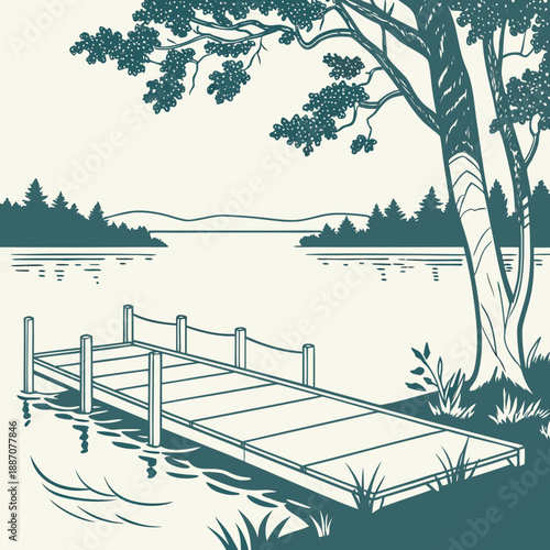 Minimal Lakeside Dock Outline for Serene Water Scenes