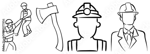 Construction Workers,, Miner, and Businessman Silhouettes in Style