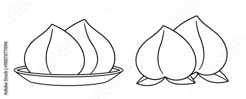 Chinese birthday peach of immortality coloring page.
Longevity peach buns outline and templates set.SVG.