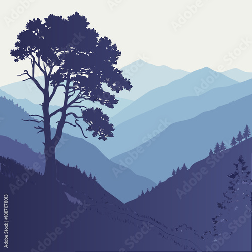 Mountain silhouettes fading into atmospheric haze, soft landscape