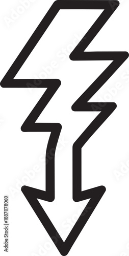 Downward pointing lightning arrow outline vector