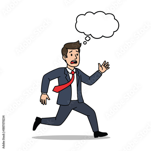 Man running late for work with thought bubble