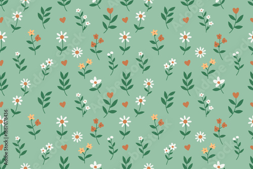 Delicate floral pattern on green background Vector, illustration