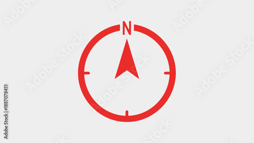 Red Compass Icon with North Arrow on Light Gray Background