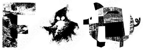 Abstract Halftone Animal Silhouettes in Bold Black and White Vector Design
