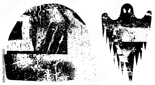 Haunted Tombstone and Ghost Silhouettes with Grunge Texture
