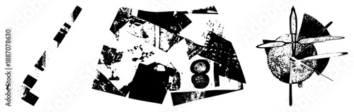 Abstract Geometric Fragmented Shapes in High Contrast Halftone Style