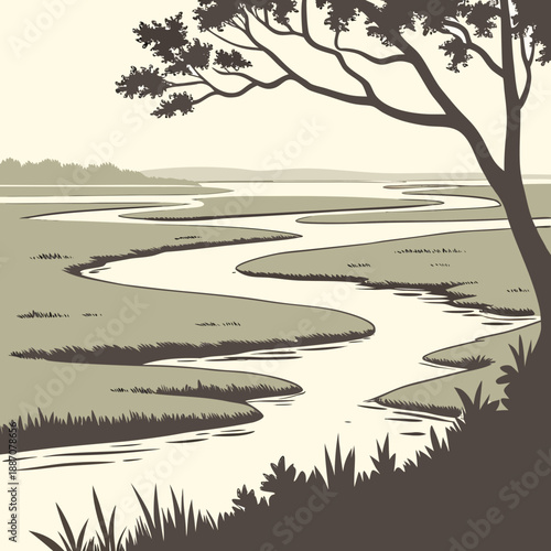 Abstract River Delta - Smooth Geometry Minimal Vector