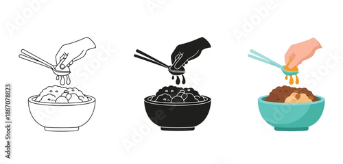 People Eating Cereal Vector Set in Three Styles — Line Art, Silhouette and Color Version for Islamic Design, App UI, Posters and Branding