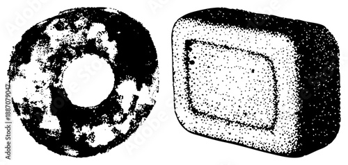 Vintage Halftone Illustration of Donut and Soap Bar
