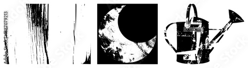 Abstract Grunge Textures and Watering Can Silhouette in High Contrast Vector Art