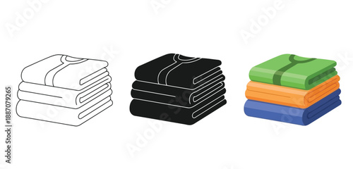 Stacked Clothes Vector Set in Three Styles — Line Art, Silhouette and Color Version for Islamic Design, App UI, Posters and Branding