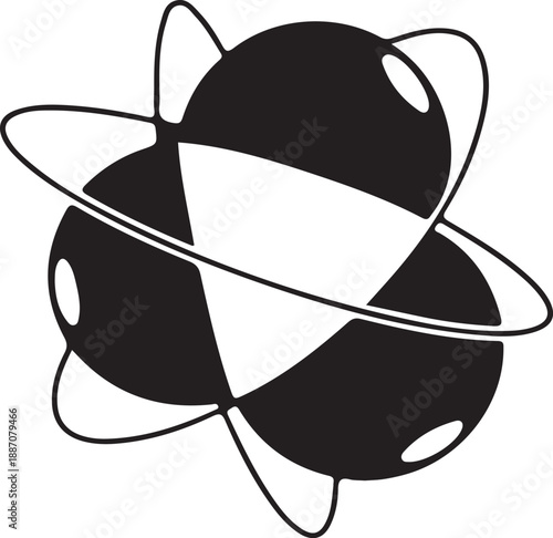Vector silhouette of an abstract orbiting sphere, symbolizing global communication, science, or future technology. Clean graphic with transparent background