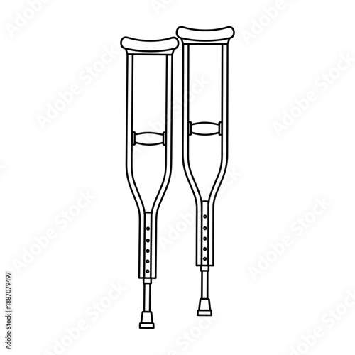 Pair of crutches standing upright on a white background