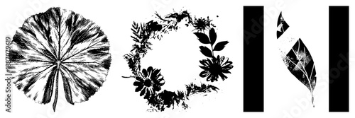 Botanical Leaf and Wreath Vector Illustrations with Halftone Texture