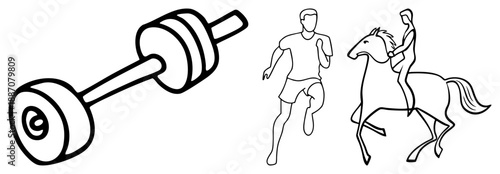 Fitness Dumbbell, Runner, Equestrian Rider in Minimalist Art