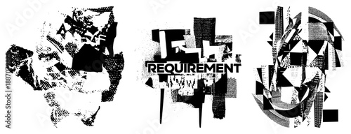 Abstract Geometric Halftone Art with "REQUIREMENT" Text Overlay