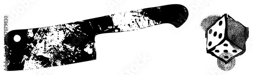 Bloody Cleaver and Dice Set in Grunge Vector Illustration