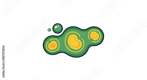 A simple green and yellow logo or icon representing algae, microbes, or a cellular organism with some small bubbles around it.