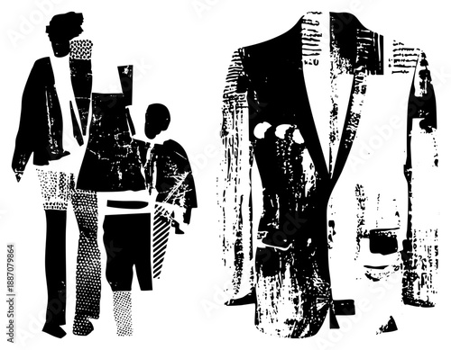 Abstract Silhouettes of Business Figures in Graphic Halftone Style