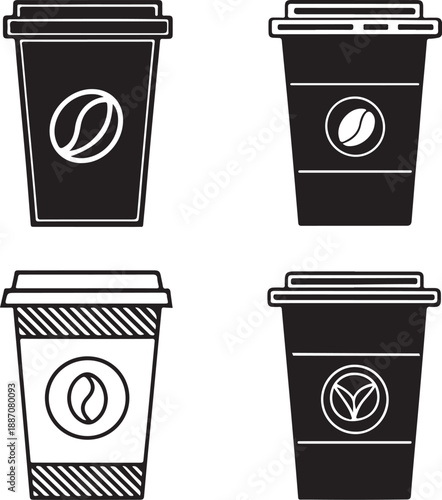 black coffee cup icon set thin line outline style vector design.