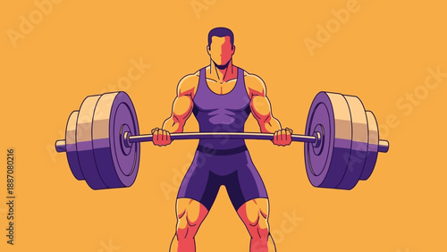 Muscular man lifting heavy barbell, fitness and strength concept, vector illustration