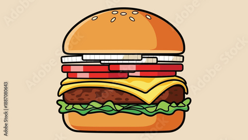 Delicious Burger Cartoon Illustration - Fast Food Icon