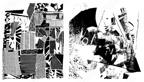 Abstract Geometric Fragmented in Black and White Vector Art