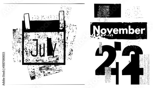 Grungy Vintage Calendar Pages Displaying July and November 24