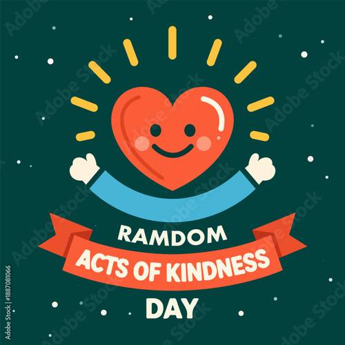 Random acts of kindness day heart typography, vector art illustration.