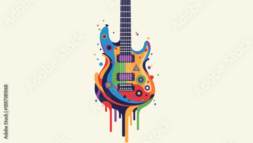 Vibrant Electric Guitar with Colorful Drips.