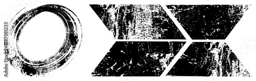 Abstract Grunge Glyph Logos with Textured Brushstroke Circles and Geometric X Shapes