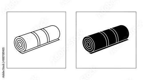 A minimalist vector graphic illustration of two rolled up yoga mats in black and white