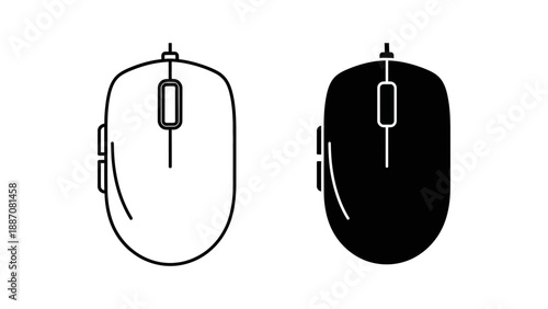 A minimalist vector graphic illustration of two computer mice in black and white